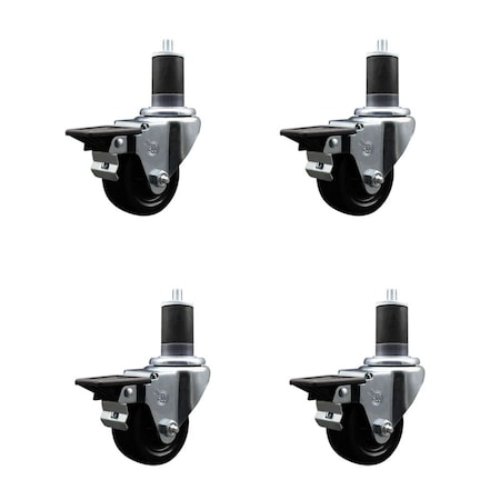 Service Caster 3'' Soft Rubber Swivel 1-5/8'' Expanding Stem Caster Set with Brake, 4PK SCC-EX20S314-SRS-PLB-158-4